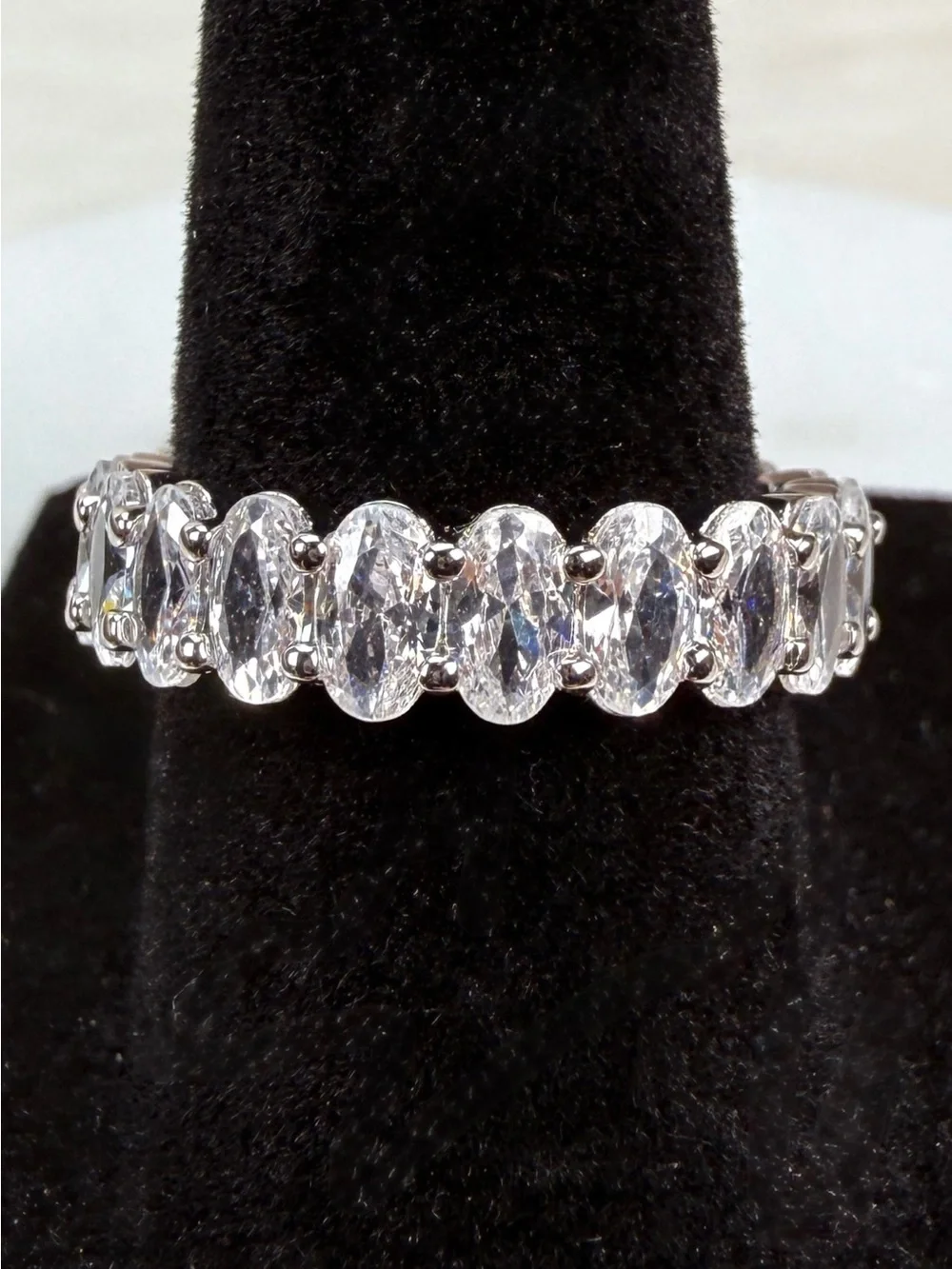 Silvertone Oval Bling Thin Eternity Band sz 6